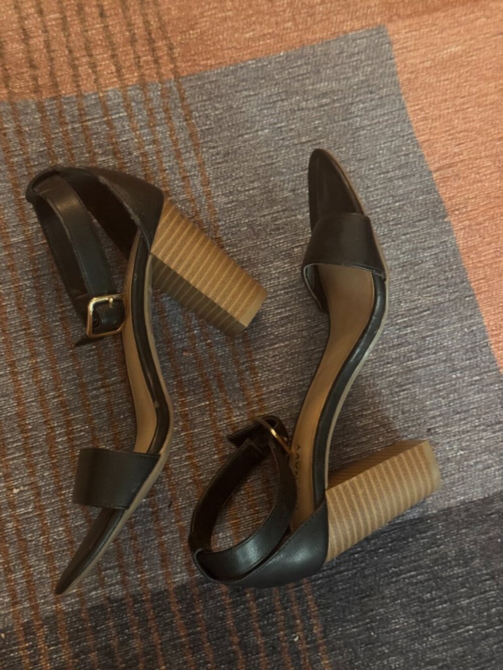 Black Strappy with wood block heel